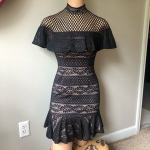 Selfie Leslie Black Lace Ruffle High Neck Dress